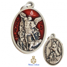 Medalla San Miguel Arcángel y Ángel de la Guarda - rojo