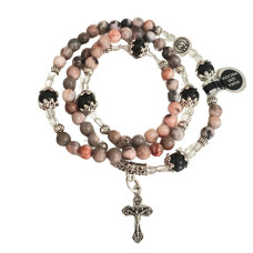 Pulsera Rosario Medalla Milagrosa - piedras naturales rosadas